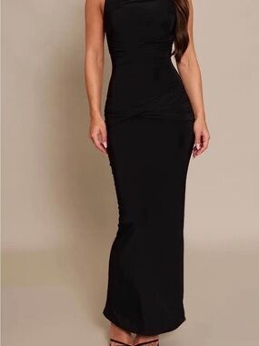 NWT PrettyLitteThing Classic Black Bodycon Maxi Dress Size 8